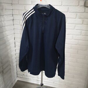 Adidas Men's Size Large Navy w/ 3 White Stripes Long Sleeves 1/4 Zip Polo Shirt